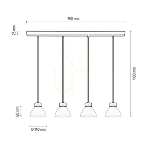 Prahas taklampa 4xE14 Max. 40 W, oljad ek/svart metall/svart PVC-sladd/vit glasskärm, 75 cm small 2