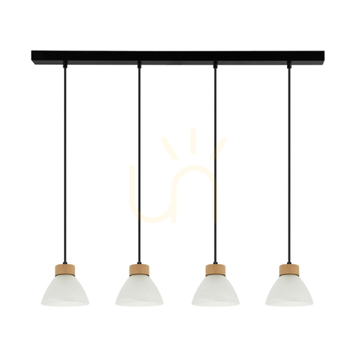 Kontrollera Prahas taklampa 4xE14 Max. 40 W, oljad ek/svart metall/svart PVC-sladd/vit glasskärm, 75 cm