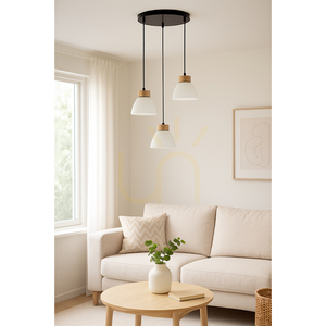 Prahas taklampa 3xE14 Max. 40 W, oljad ek/svart metall/svart PVC-sladd/vit glasskärm, Ø 30 cm small 1
