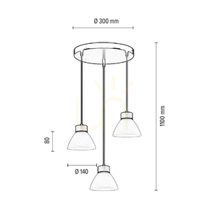 Prahas taklampa 3xE14 Max. 40 W, oljad ek/svart metall/svart PVC-sladd/vit glasskärm, Ø 30 cm small 2