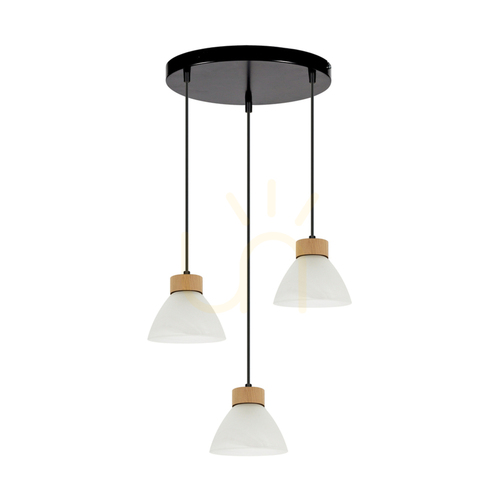 Kontrollera Prahas taklampa 3xE14 Max. 40 W, oljad ek/svart metall/svart PVC-sladd/vit glasskärm, Ø 30 cm