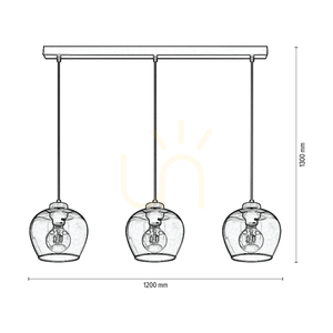 Praia taklampa, 3xE27, Max. 60 W, oljad ek/svart metall/svart PVC-sladd/lampskärm i rökt glas, 120 cm small 2