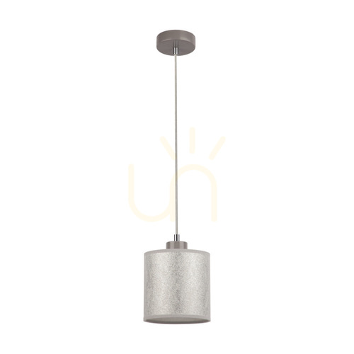 Kontrollera Prata taklampa, 1xE27, Max. 25 W, grå metall / genomskinlig PVC-sladd / silverfärgad lampskärm, Ø 15 cm