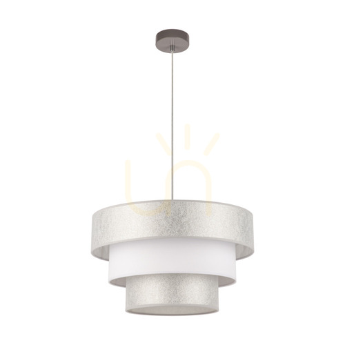 Kontrollera Prata taklampa, 1xE27, Max. 40 W, grå metall / genomskinlig PVC-sladd / silvervit lampskärm, Ø 45 cm
