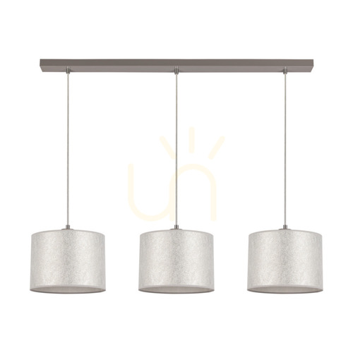 Kontrollera Prata taklampa, 3xE27, Max. 40 W, grå metall/genomskinlig PVC-sladd/silverfärgad lampskärm, 100 cm
