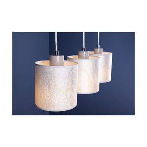 Prata taklampa, 3xE27, Max. 25 W, grå metall/genomskinlig PVC-sladd/silverfärgad lampskärm, 52 cm small 3