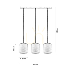 Prata taklampa, 3xE27, Max. 25 W, grå metall/genomskinlig PVC-sladd/silverfärgad lampskärm, 52 cm small 4