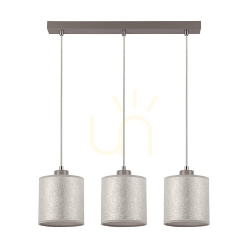 Kontrollera Prata taklampa, 3xE27, Max. 25 W, grå metall/genomskinlig PVC-sladd/silverfärgad lampskärm, 52 cm