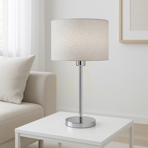 Prata bordslampa, 1xE27, Max. 40 W, krommetall / genomskinlig PVC-sladd / silverfärgad lampskärm, Ø 25 cm small 1