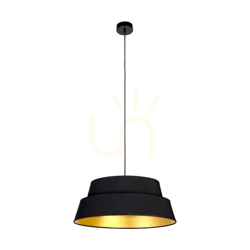 Kontrollera Preto Gold taklampa, 1xE27, Max. 60 W, svart metall/svart flätad sladd/svart och guldfärgad lampskärm, Ø 50 cm