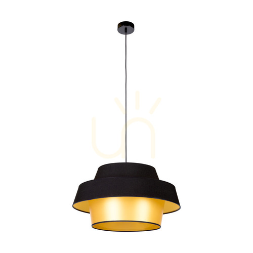 Kontrollera Preto Gold taklampa, 1xE27, Max. 60 W, svart metall/svart flätad sladd/svart och guldfärgad lampskärm, Ø 55 cm