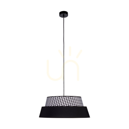 Kontrollera Preto Pepito taklampa, 1xE27, Max. 60 W, svart metall/svart flätad sladd/lampskärm i mönstret ”Pepitka” – svart, Ø 50 cm