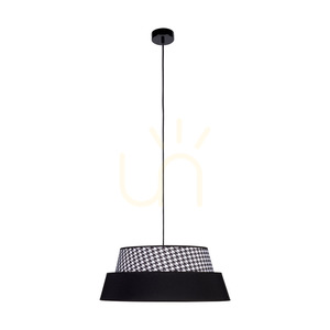 Preto Pepito taklampa, 1xE27, Max. 60 W, svart metall/svart flätad sladd/lampskärm i mönstret ”Pepitka” – svart, Ø 50 cm small 0