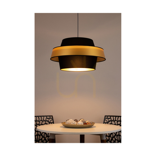 Kontrollera Preto Gold taklampa, 1xE27, Max. 60 W, svart metall/svart flätad sladd/svart och guldfärgad lampskärm, Ø 55 cm