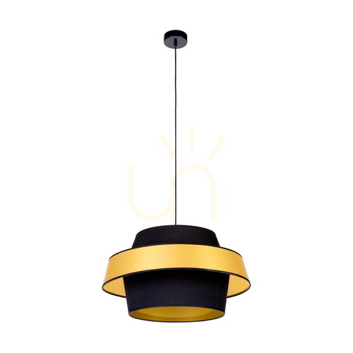 Kontrollera Preto Gold taklampa, 1xE27, Max. 60 W, svart metall/svart flätad sladd/svart och guldfärgad lampskärm, Ø 55 cm