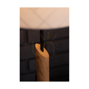 Punto bordslampa, 1xE27, Max. 60 W, oljad ek/svart metall/svart flätad sladd/flerfärgad lampskärm i tapet, Ø 27 cm small 2