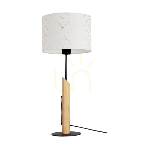 Kontrollera Punto bordslampa, 1xE27, Max. 60 W, oljad ek/svart metall/svart flätad sladd/flerfärgad lampskärm i tapet, Ø 27 cm