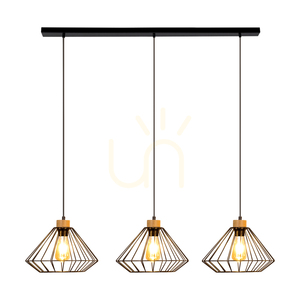 Britop RAQUELLE 187119304 pendellampa, 3 × E27, svart och oljad ek, 117 cm small 1