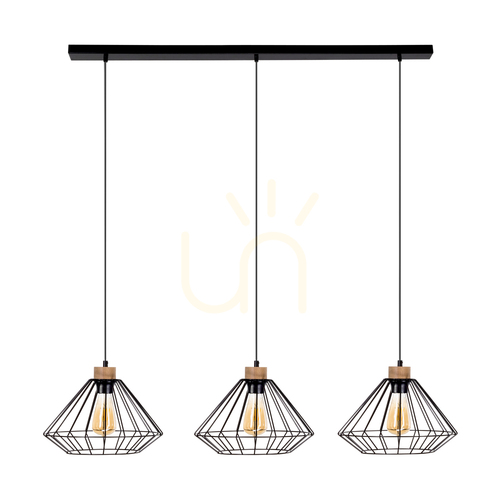 Kontrollera Raquelle taklampa, 3xE27, Max. 60 W, oljad ek/svart metall/svart PVC-sladd/svart metallskärm, 117 cm