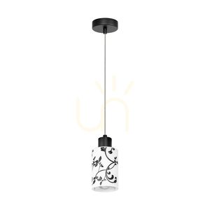 Ravio taklampa, 1xE27, Max. 60 W, svart metall/genomskinlig PVC-sladd/vit och svart glasskärm, Ø 9,5 cm small 0