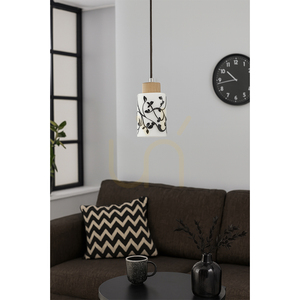 Ravio taklampa, 1xE27, Max. 60 W, björk/svart, PVC-sladd, vit och svart glasskärm, Ø 10 cm small 1