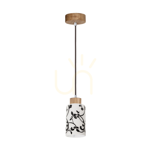 Kontrollera Ravio taklampa, 1xE27, Max. 60 W, björk/svart, PVC-sladd, vit och svart glasskärm, Ø 10 cm
