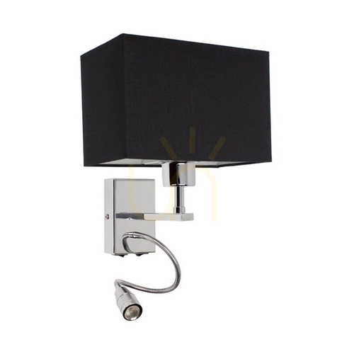 Kontrollera Relax vägglampa 1xE27 Max. 25 W, inkluderar 1 st LED-lampa 4000 K 2,5 W, krommetall/svart, lampskärm 22,5 cm