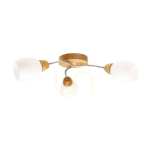 Kontrollera Taklampa ”Santa”, 3xE27, Max. 60 W, björk/krommetall/vit glasskärm, Ø 60 cm