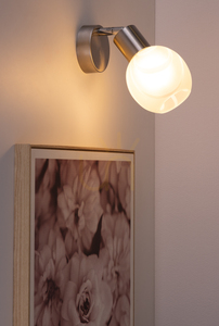Sara vägglampa 1xE14 Max. 40 W, satinmetall/vit glasskärm, 22 cm small 2