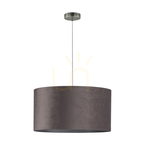 Kontrollera Scarlett taklampa, 1xE27, Max. 60 W, satinmetall / genomskinlig PVC-sladd / grå lampskärm, Ø 50 cm