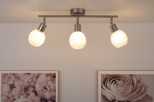 Sara taklampa, 3xE14, Max. 40 W, satinmetall/vit, glasskärm, 59 cm small 3
