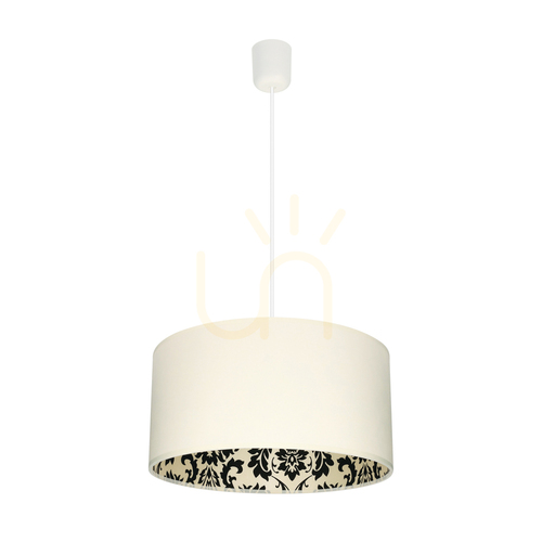Kontrollera Separato In Bianco taklampa, 1xE27, Max. 60 W, vit plast / vit PVC-sladd / krämfärgad och svart lampskärm, Ø 40 cm