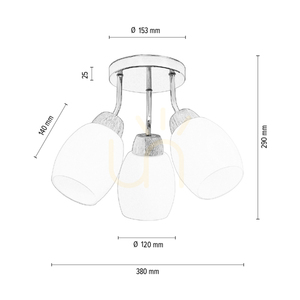 Skaja taklampa, 3xE27, Max. 40 W, oljad ek/krommetall/vit glasskärm, Ø38 cm small 3
