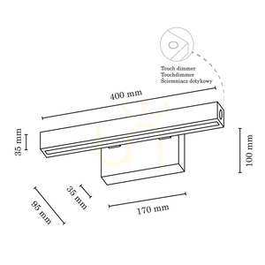 Liten vägglampa, 1xLED, 3000 K, 5,3 W, bok- och valnötsträ, med beröringsdimmer, 40 cm small 2
