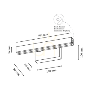 Smal vägglampa, 1xLED, 3000 K, 5,3 W, björk, med beröringsdimmer, 40 cm small 2