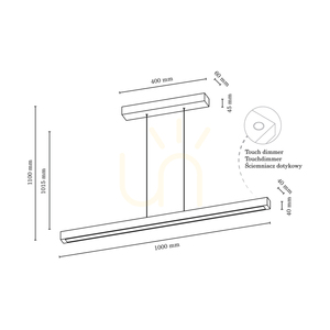 Smal Single 2xLED 3000K 28,5 W taklampa, björk/svart metall/transparent PVC-kabel med beröringsdimmer, 100 cm small 4