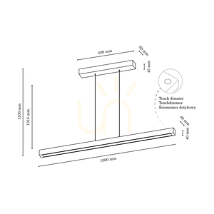 Smal Single 2xLED 3000K 28,5 W taklampa, bok- och valnötsträ / genomskinlig PVC-sladd med beröringsdimmer, 100 cm small 2