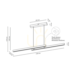 Smal Double 2xLED 3000K 28,5 W taklampa, björk/svart metall/transparent PVC-kabel med touch-dimmer, 150 cm small 4