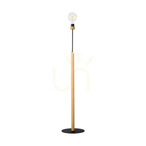 Kontrollera Solange golvlampa, 1xE27, Max. 60 W, oljad ek/svart metall/svart flätad sladd, Ø 30 cm