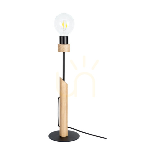 Kontrollera Solange bordslampa, 1xE27, Max. 60 W, oljad ek/svart metall/svart flätad kabel, Ø 15 cm