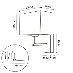 Sonar vägglampa 1xE27 Max. 25 W, bokträ, valnöt/svart metall/vit lampskärm, 22 cm small 2