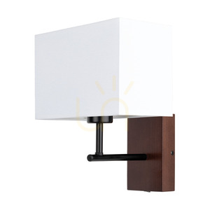 Sonar vägglampa 1xE27 Max. 25 W, bokträ, valnöt/svart metall/vit lampskärm, 22 cm small 0