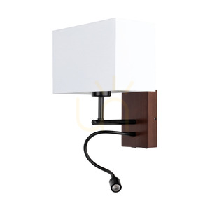 Sonar vägglampa 1xE27 Max. 25 W, inkluderar 1 st LED-lampa 4000 K 2,5 W, bok- och valnötsträ / svart metall / vit lampskärm 22 cm small 0