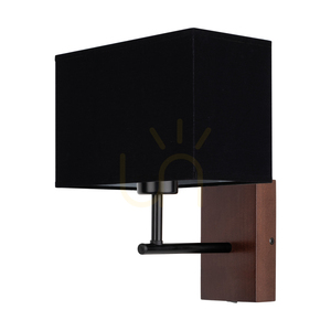 Sonar vägglampa 1xE27 Max. 25 W, bokträ, valnöt/svart metall/svart lampskärm, 22 cm small 0