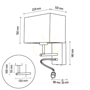 Sonar vägglampa 1xE27 Max. 25 W, inkluderar 1 st LED-lampa 4000 K 2,5 W, bok- och valnötsträ / svart metall / grå lampskärm 22 cm small 3