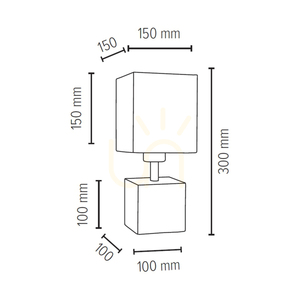 Robust fyrkantig bordslampa, 1xE27, Max. 25 W, betonggrå/svart PVC-sladd/vit lampskärm, 15 cm small 2