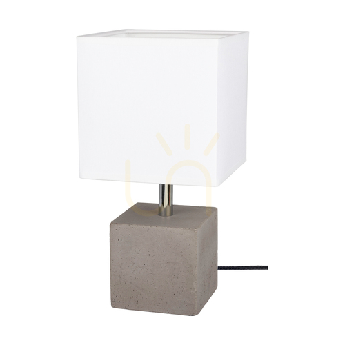 Kontrollera Robust fyrkantig bordslampa, 1xE27, Max. 25 W, betonggrå/svart PVC-sladd/vit lampskärm, 15 cm