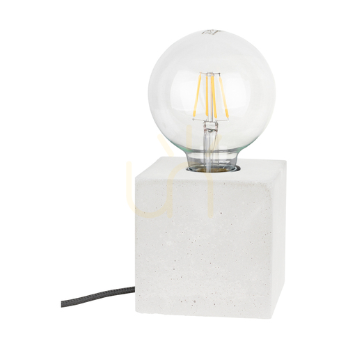 Kontrollera Robust fyrkantig bordslampa, 1xE27, Max. 25 W, vit betong/svart PVC-kabel, 10 cm