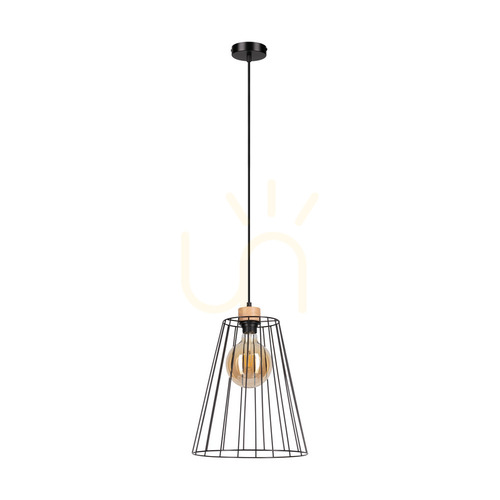 Kontrollera Swan taklampa 1xE27 Max. 60 W, oljad ek/svart metall/svart PVC-sladd/svart metallskärm, Ø 30 cm