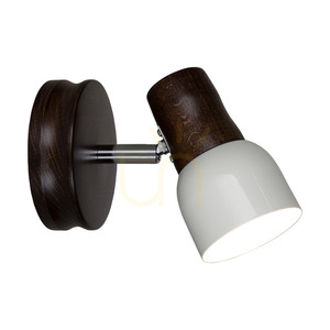 Svantje vägglampa 1xE14 Max. 40 W, bok- och valnötsträ / krommetall / vit metallskärm, 17 cm small 1